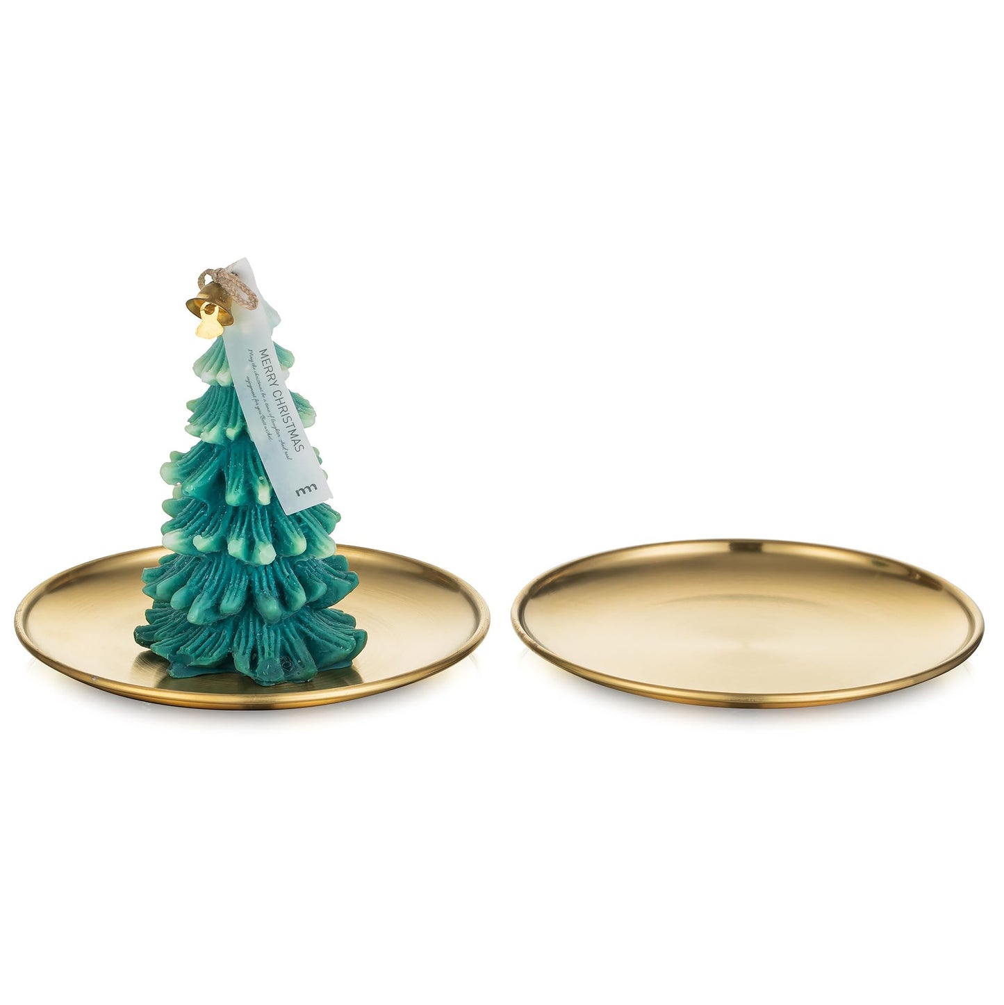 Romadedi Gold Pillar Candle Holders Decor - 5.5 Inch Round Candle Tray Decorative Brass Metal Plate Candle Srand for 3 Wick Candles Jars for Coffee Table Countertop Home Decorations, Set of 2