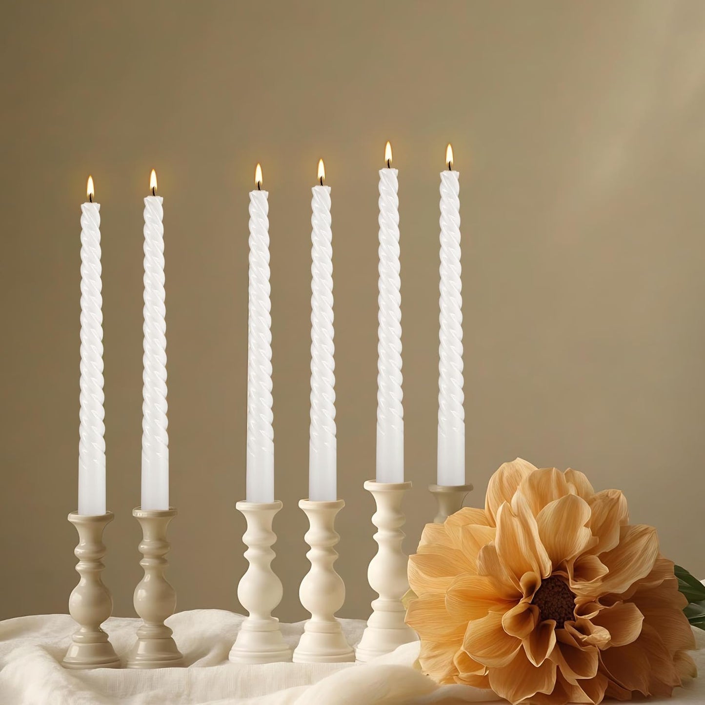 WPONSZU 10 Inch White Spiral Taper Candle Set of 12 Pack Unscented Dripless Candlesticks for Valentine's Day,Dinner,Party,Brithday,Wedding,Christmas,and Home Decoration