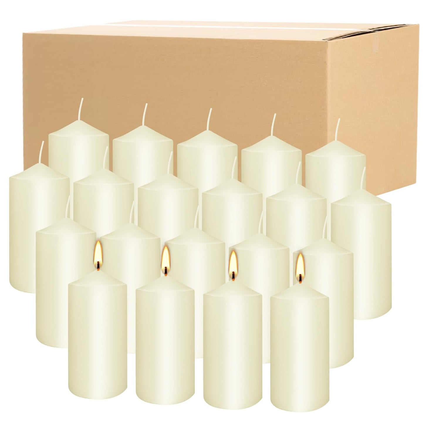 Set of 20 Ivory Pillar Candles,Dripless and Smokeless Dinner Candle, 2x4” Pillar Candles for Parties Weddings,Spa,Home Décor,Parties and Special Occasions.