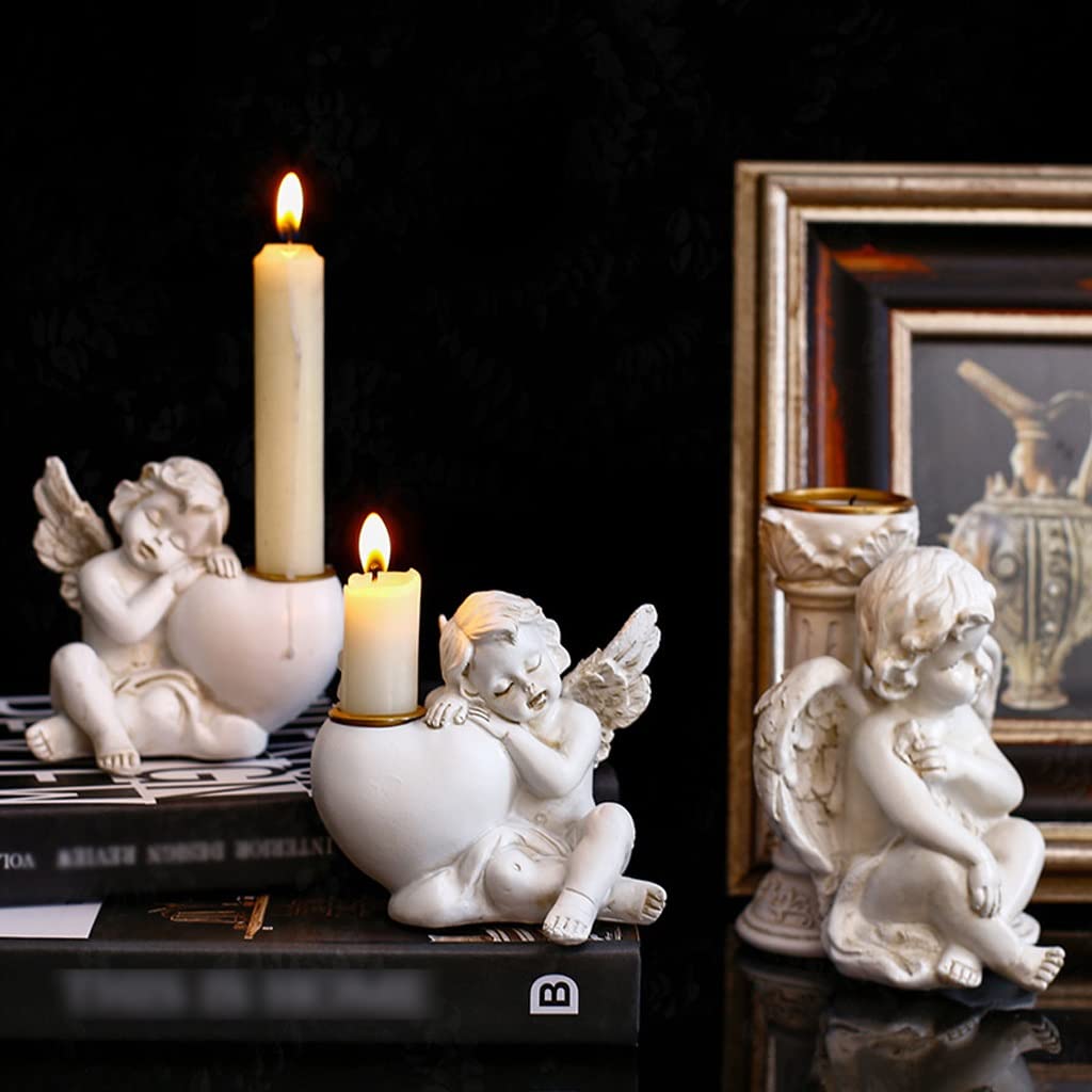 Candlestick Holders Retro Little Angel Candle Holder Made of Old Resin Candle Holder Decoration Garden Courtyard Wedding Set Shooting Props Candle Holders (Size : A)