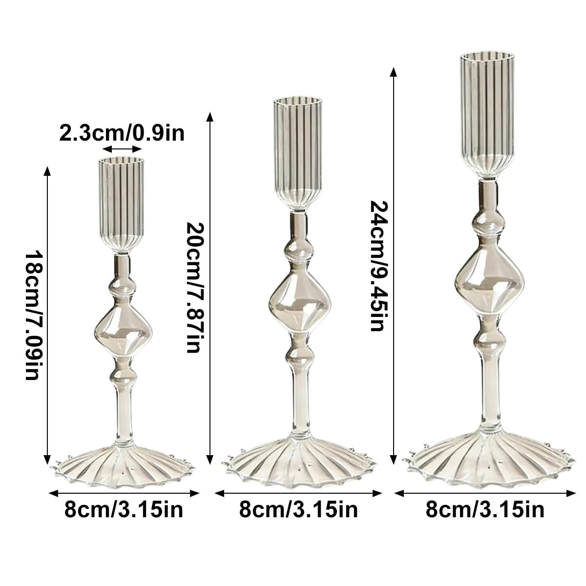 Mineaud 3Pcs Glass Candlestick Holders Glass Taper Candle Holders Groovy Wavy Elegant Candle Stick for Home Party Decoration,Styled-Clear