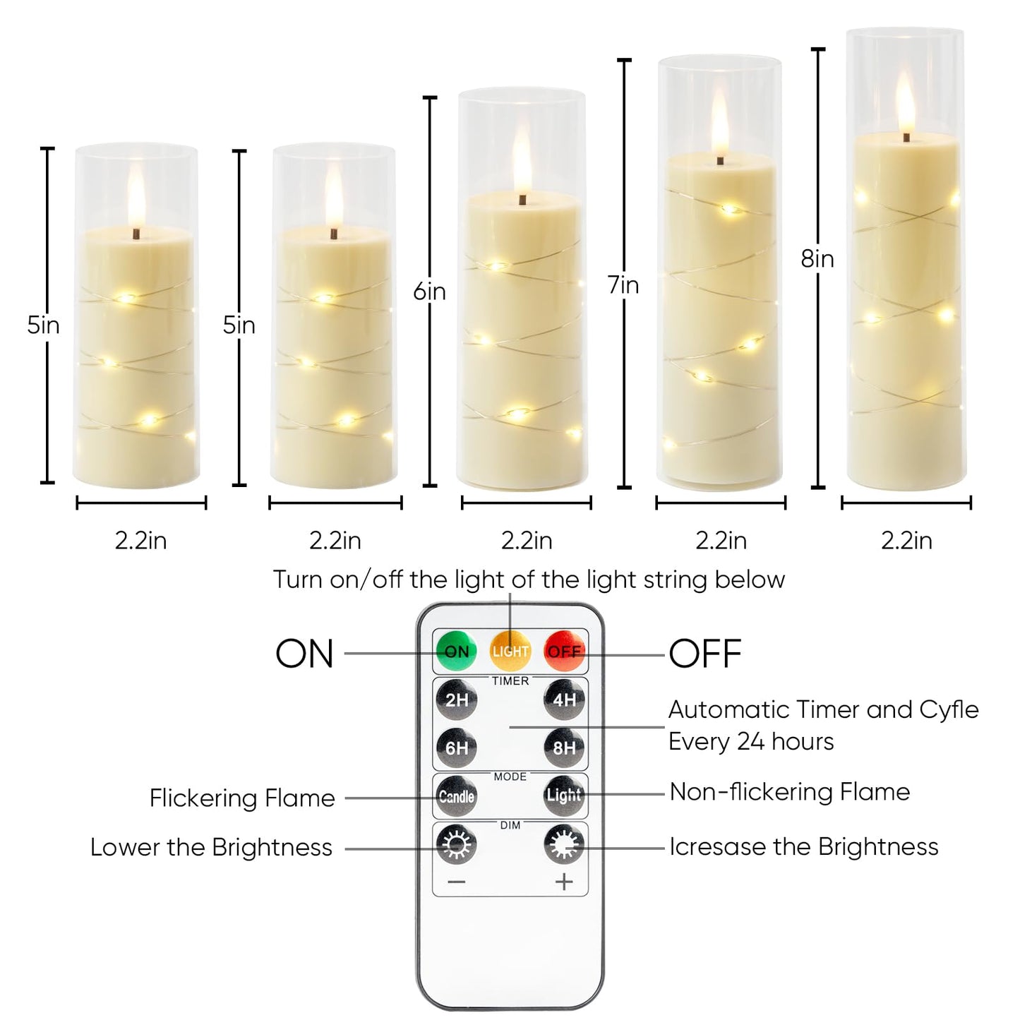 Homemory Ivory Flameless LED Candles with Remote Control & Timer, Battery Operated Star Lights, Fake Candles, Star Lights Set of 5 for Wedding Decor