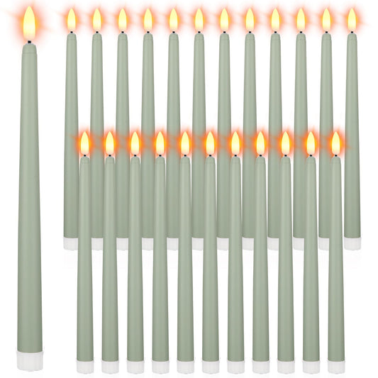 Macarrie 24 Packs Flameless Taper Candles Battery Operated Fake 11 Inch Long Candlelight LED Flameless Candlesticks Flickering Tapered for Spring Summer Wedding(Light Green)