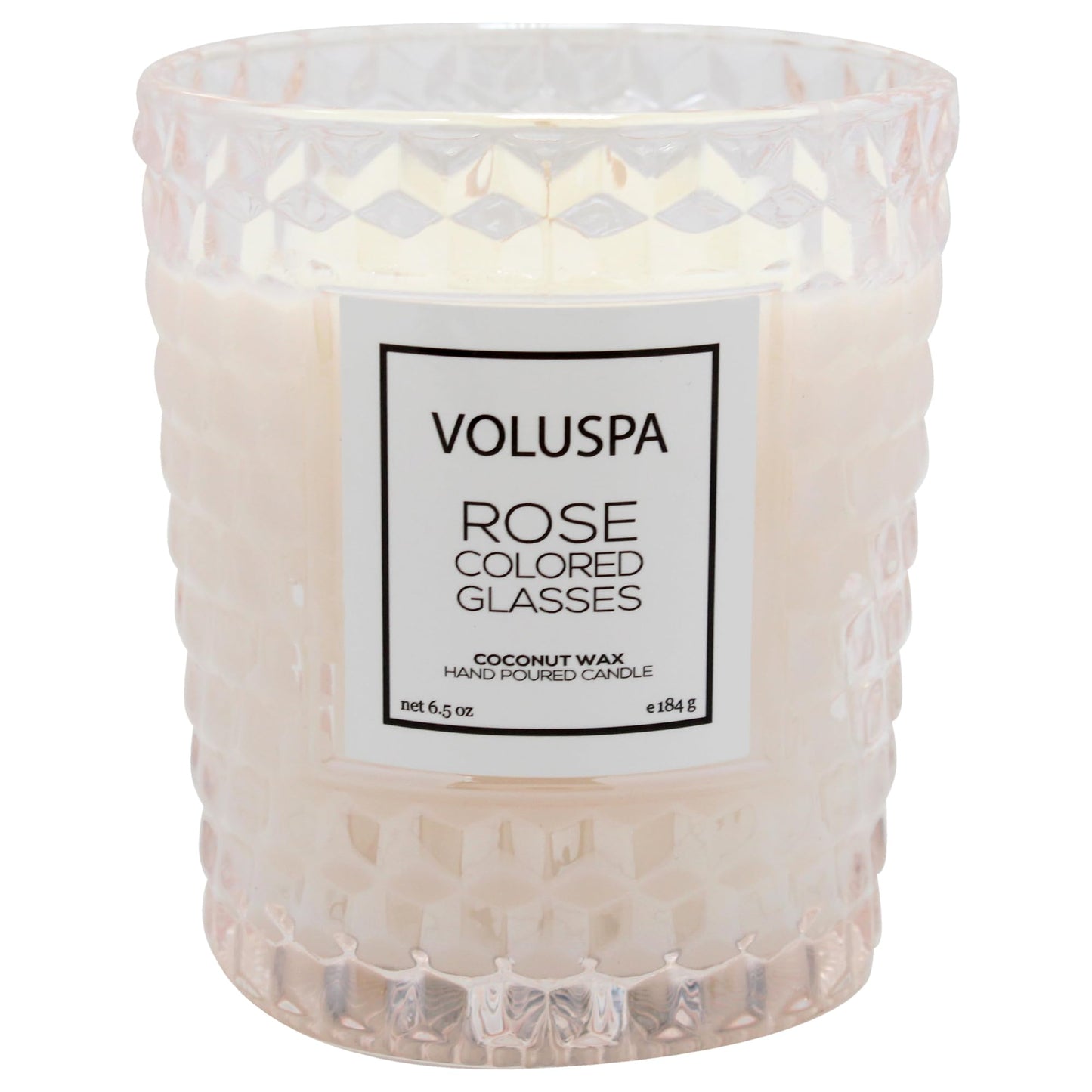 Voluspa Rose Colored Glasses, Classic Candle Jar, 6.5 Ounce, 40 Hour Burn Time, Coconut Wax for Clean Burning, Handcrafted in the USA