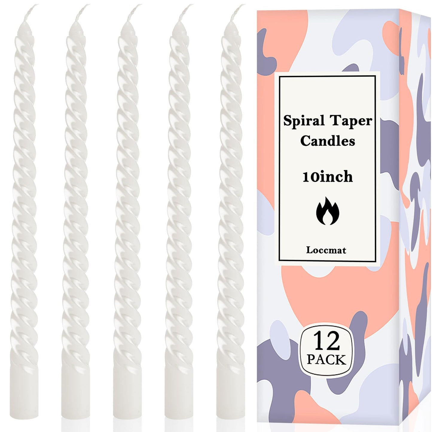 Loccmat 12 Pcs Spiral Taper Candles,s,10 Inch Unscented Tapered Candles Dripless Spiral Candlesticks,Long Candle Sticks White Taper Candles,White Twisted Candles for Dinner,Wedding,Party,Home Decor