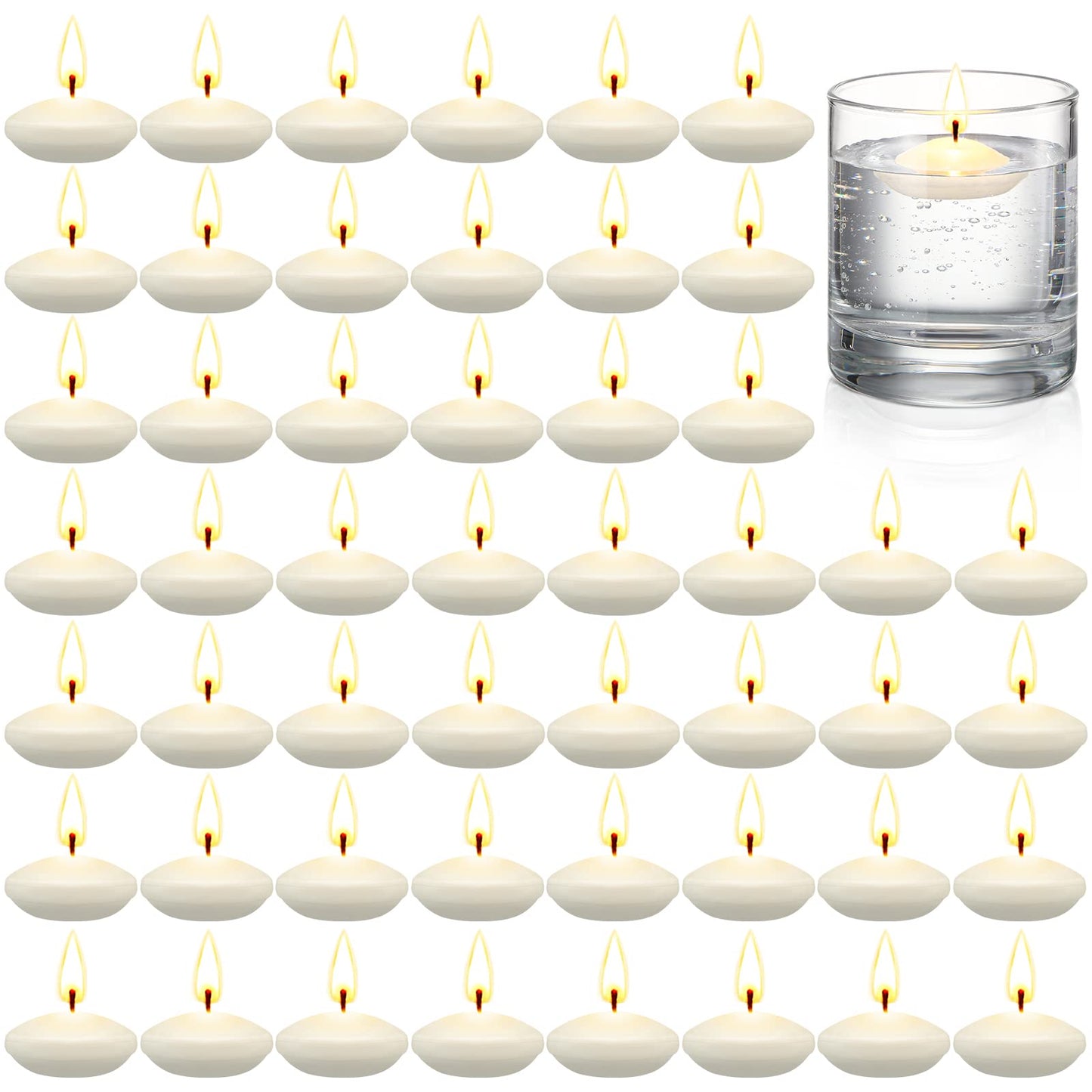 50 Pieces 1.5 Inch Unscented Floating Candles for Centerpieces Votive Floating Candles for Wedding Party Pool Spa Bathtub Dinner(White)