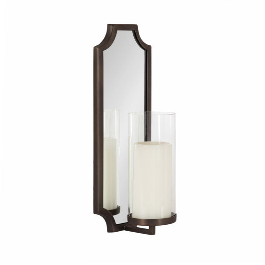 Kate and Laurel Ciel Glam Mirrored Wall Sconce, 6 x 5 x 16, Bronze, Modern Scalloped Candle Holder with Removable Glass Cylinder and Mirror for Bathroom or Bedroom Wall Decor