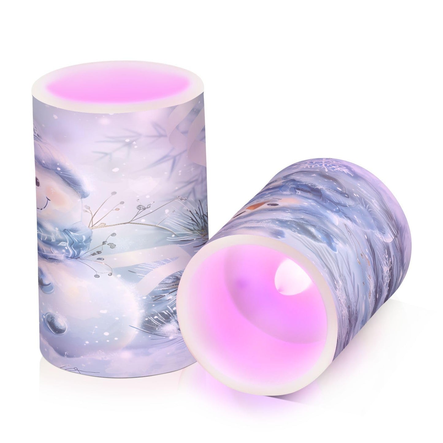 ALAZA Blue and Silver Christmas Snowman Flickering Flameless Candles Battery Operated with Remote Timer,Tea Light Candles LED Pillar Votive Candles Set of 2 for Outdoor Indoor Decorations