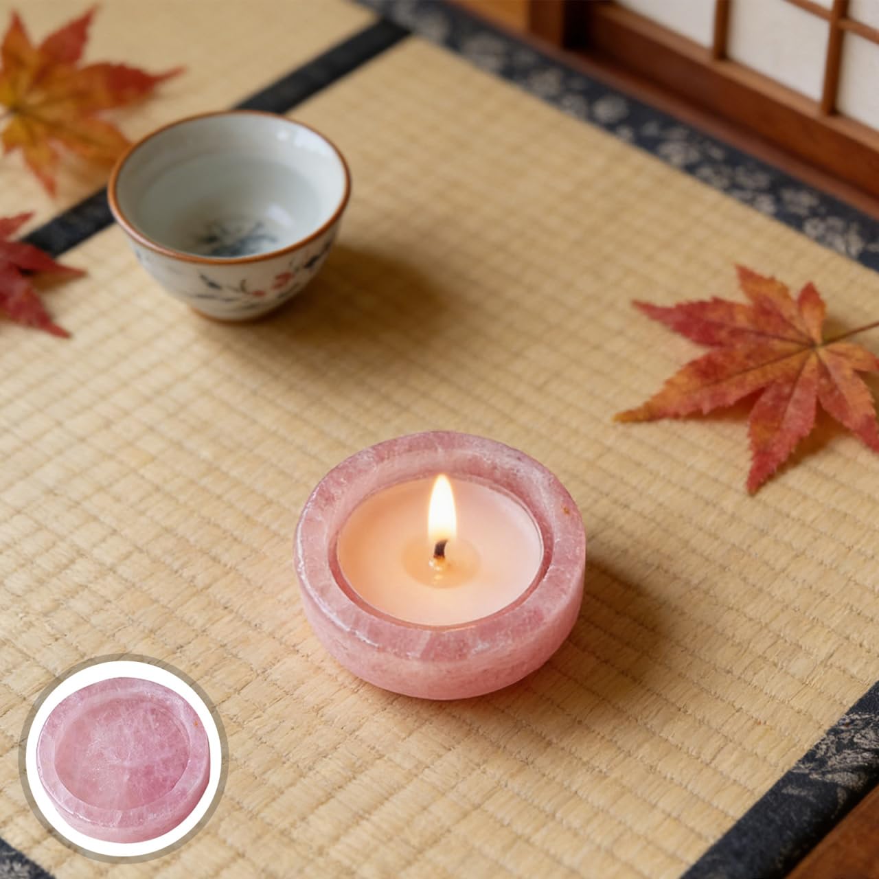 ABOOFAN Rose Quartz Crystal Candle Holder Tealight Candlestick Decorative Desktop Candleholder for Home Wedding Party 2.36In Diameter