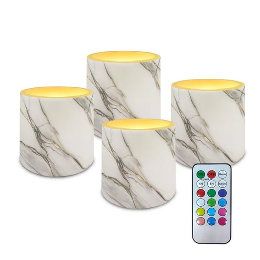 Cozeyat Gray Marble Flameless Candles 4 Pack Battery Operated with Remote Control Timer LED Pillar Candles Waterproof for Indoor Outdoor Garden