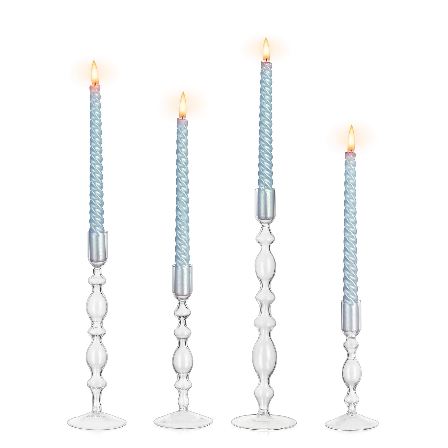 Glasseam Glass Candle Holders for Candlesticks: Clear Taper Candle Holders Set of 4 Modern Candle Stick Holder Tall Candle Holders for Table Centerpiece Wedding Party Dining Room Home Decor