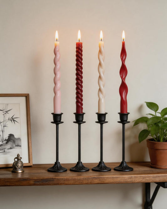 Red Taper Candle Stick Spiral Taper Candle for Wedding Party Fall Decoration Home Dinner Christmas Unscented Candles,10inch,4 Pack