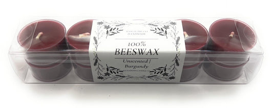 Allnations Candle Co. 100% Beeswax Tealight Candles. 4 to 5 Hours Long Burn Each - for Home, Rituals, Prayer, Party, Room Table Decoration - Unscented - Smokeless -10pcs (Burgundy)