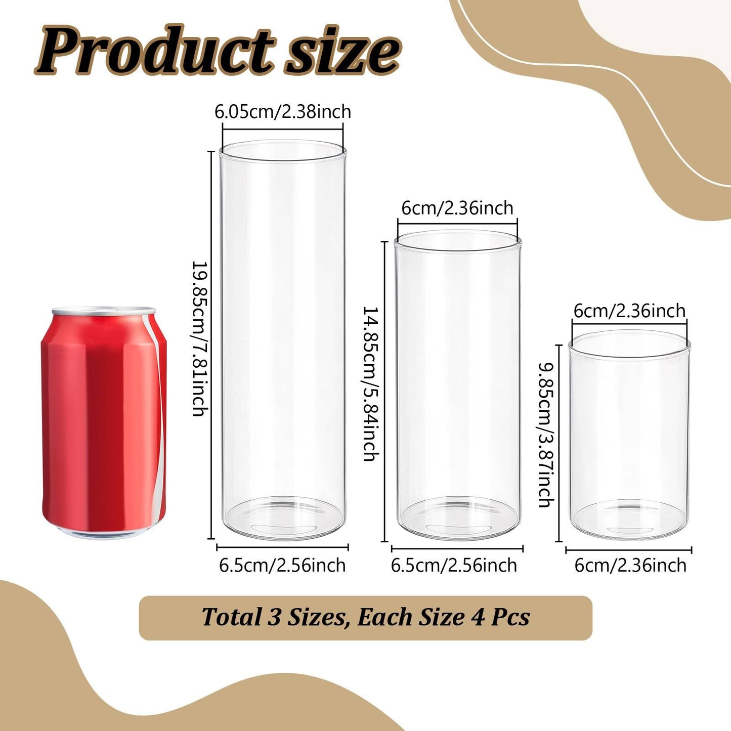 GLASSWINDS 12Pcs Glass Cylinder Vases 4,6,7.8Inch Tall Clear Flower Vases for Centerpieces Floating Candle Vase Bulk, Hurricane Candle Holder for Table Wedding Office Party Formal Dinners