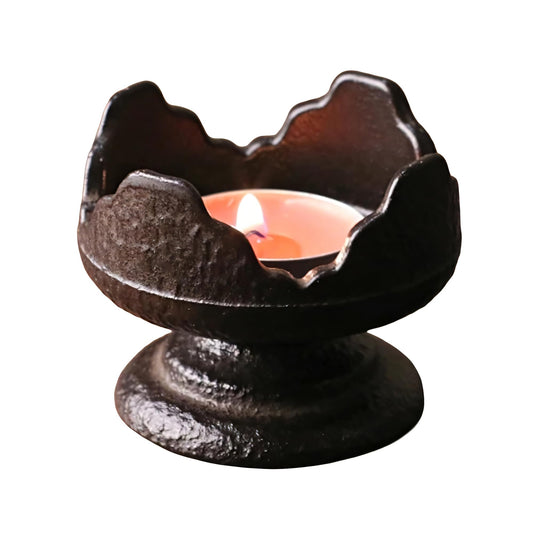 SECHUDO Japanese Style Cast Iron Candle Holder, Small Handmade Vintage Candlestick Holders, Rustic Pillar Candle Holder, Farmhouse Candle Stand for Fireplace Shelf Home Decor (2.24" Tall Pattern)