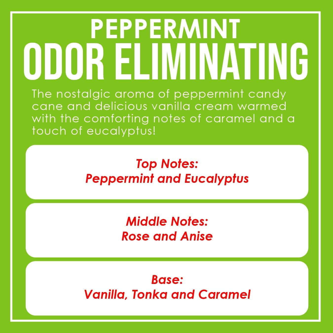 Peppermint Two Pack Odor Eliminating Highly Fragranced Candle - Eliminates 95% of Pet, Smoke, Food, and Other Smells Quickly - Up to 80 Hour Burn time - 12 Ounce Premium Soy Blend