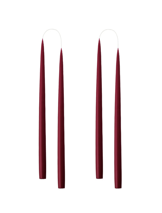 Kunstindustrien® Taper Candles, Set of 4, 13.8" – Made in Denmark, Long Burning Candles 15h, Unscented & Smokeless Candlesticks, Elegant Tall Candles for Weddings Dinners & Home Decor (Light Bordeaux)