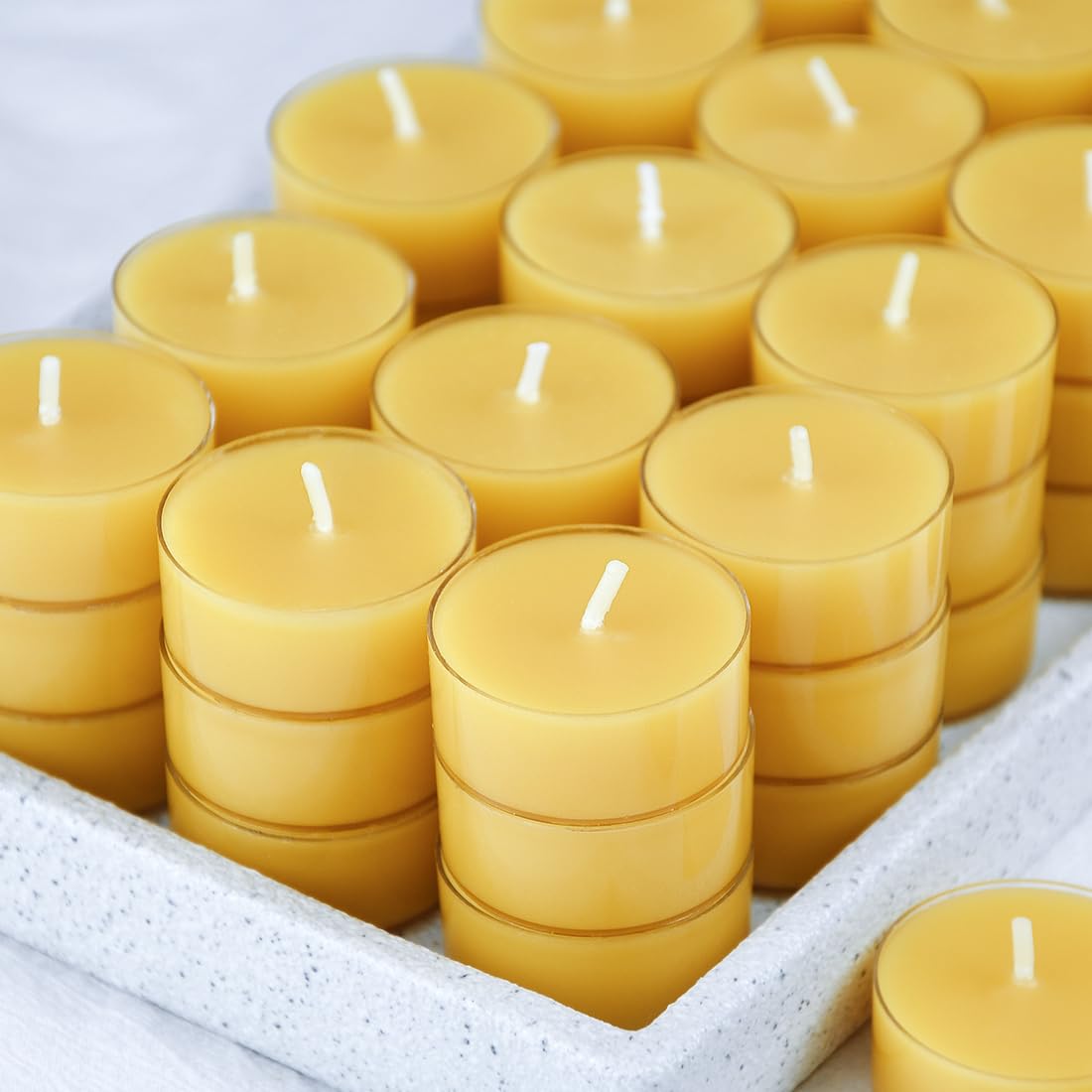 Pure Beeswax Tealight Candles | 50 Pack Natural Unscented Beeswax Candles, Long Burning 4+ Hours Clean Burning, Yellow