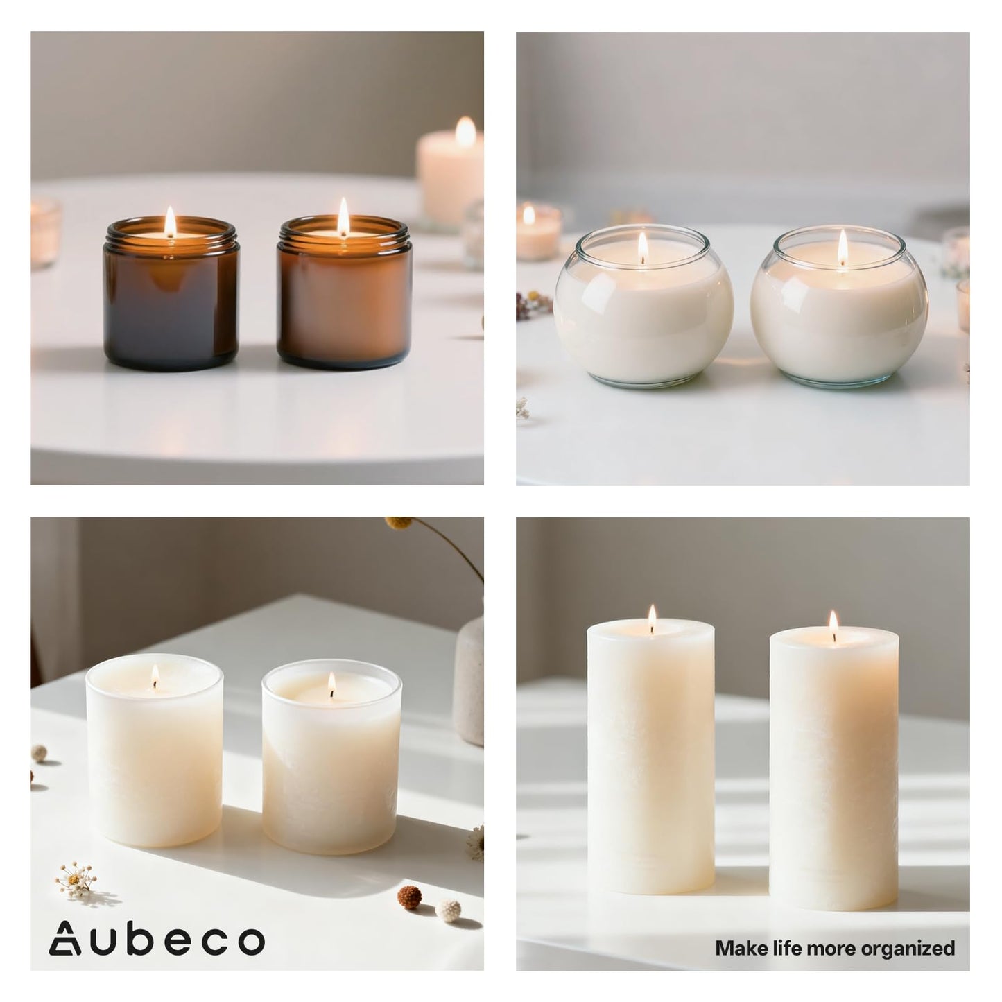 Aubeco 240Pcs Candle Wick, Low Smoke 4 Inch Pre-Waxed Cotton Wick with Tabs, Natural Cotton Core for Candle Making, Soy Candle DIY