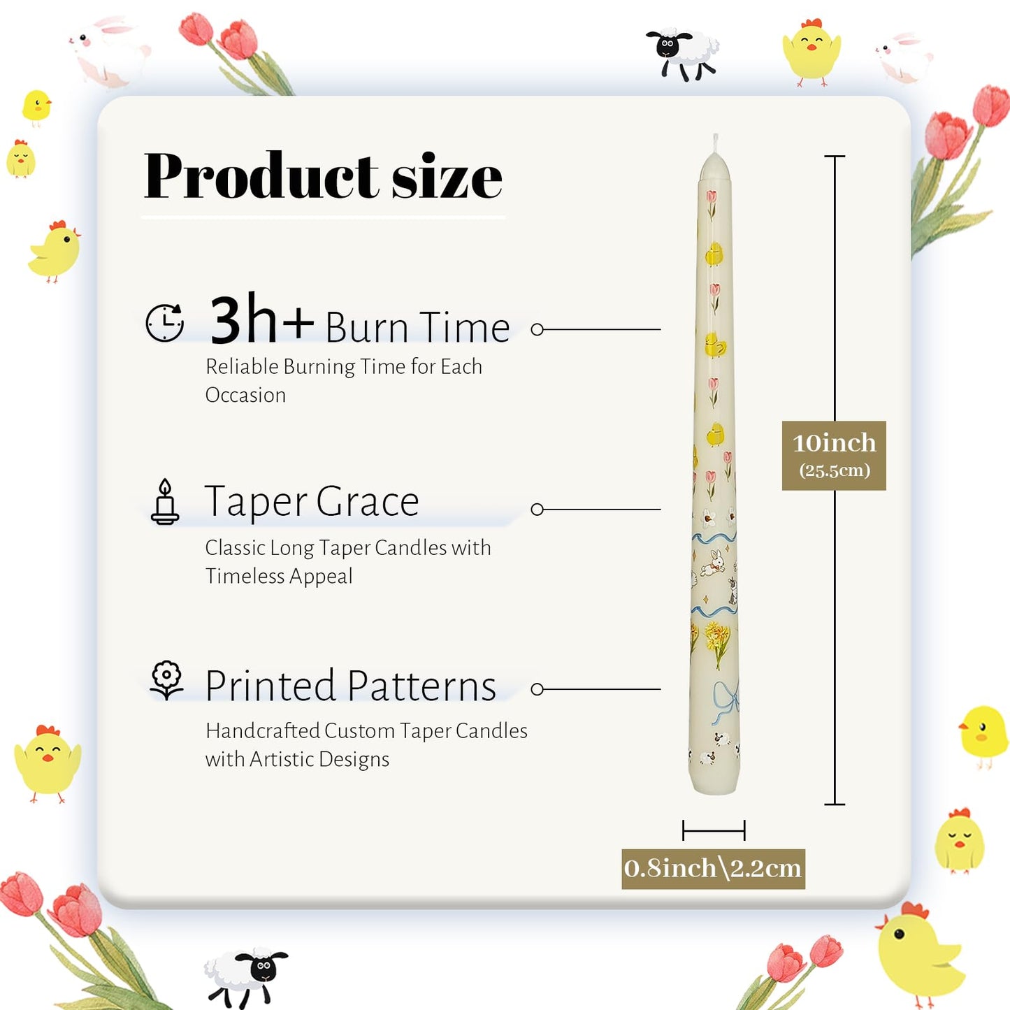 Taper Candles 10 Inch Print Candle Handmade Unscented Rabbit Long Candles 2 Pack Twisted Candlesticks for Wedding Home Decoration Gifts