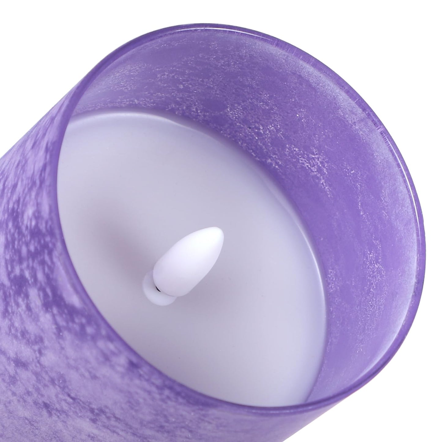 HJANDHJ Flickering Flameless Candles with 10-Key Remote - Sandblast Glass LED Pillar Candles with Timer, Real Wax Battery Operated Candles for Home Wedding Decorations (Purple, Set of 3)