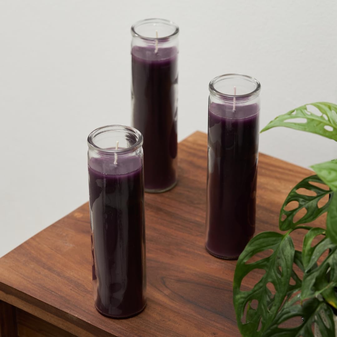 Simply Soson 2x8 inch Purple Devotional Candles in Glass Jar - 3 Pack - 90 Hours – Prayer Candle - Tall Pillar Candles for Religious, Memorials, Party Decor
