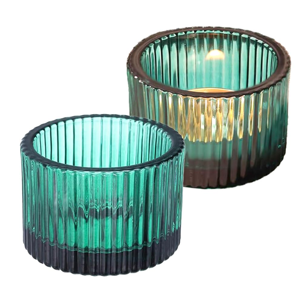 2 Pcs Tealight Candle Holder,Votive Candle Holders Glass Candle Holders Tea Lights Candle Holder for Table Centerpiece Decor Party&Home,Wedding Deco (Blue)
