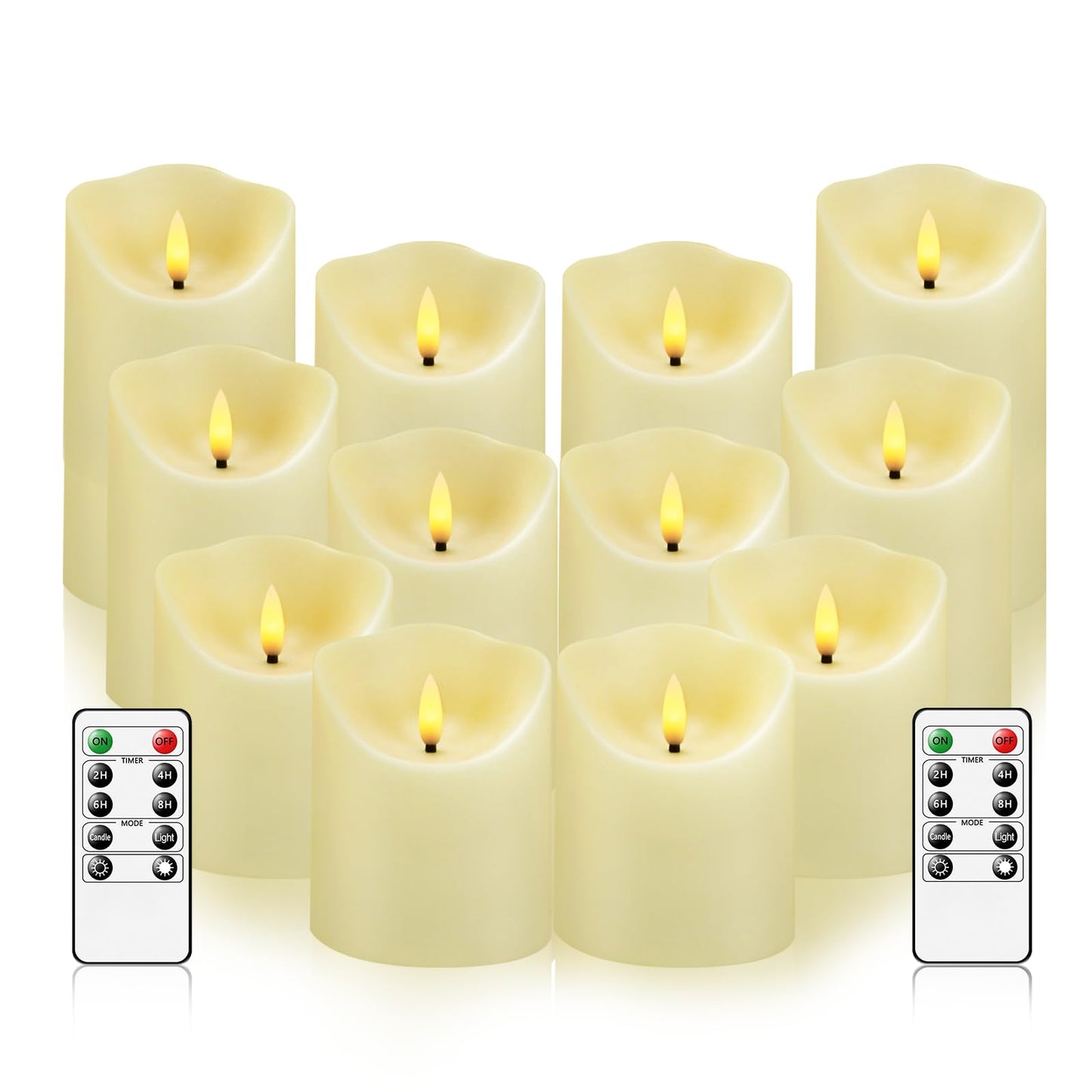 kakoya Flameless LED Candles Battery Operated with Remote and Timer,Flickering Electric Fake Plastic Pillar Candles Set of 12(D3 x H 3" 4" 5") Ivory