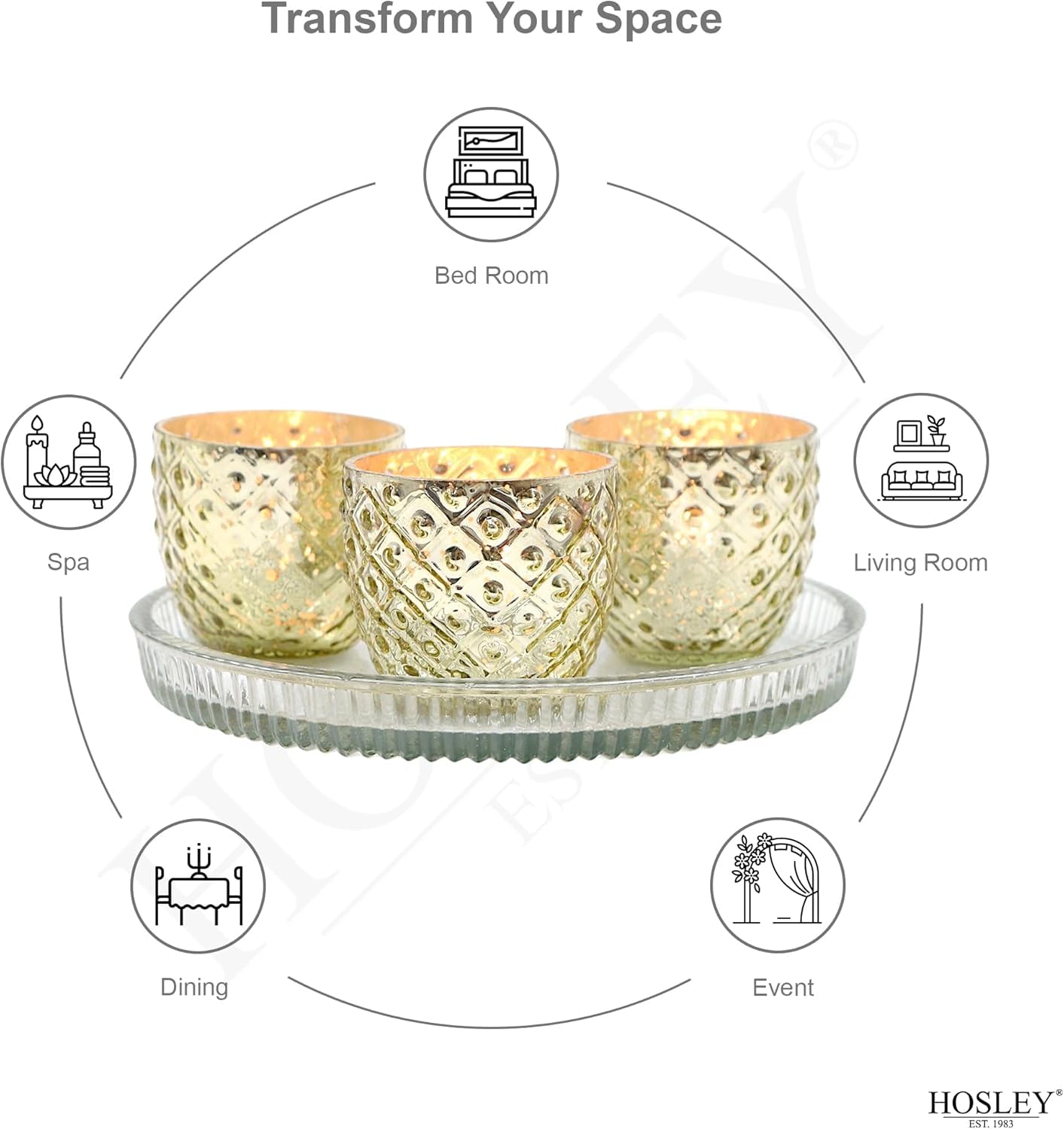 Hosley Set of 6 Antique Gold Speckled Metallic Glass LED Votive Tealight Candle Holder 2.75 Inches Ideal for Bridal Weddings Parties Special Events Spa Aromatherapy Mini Flower Pots O3