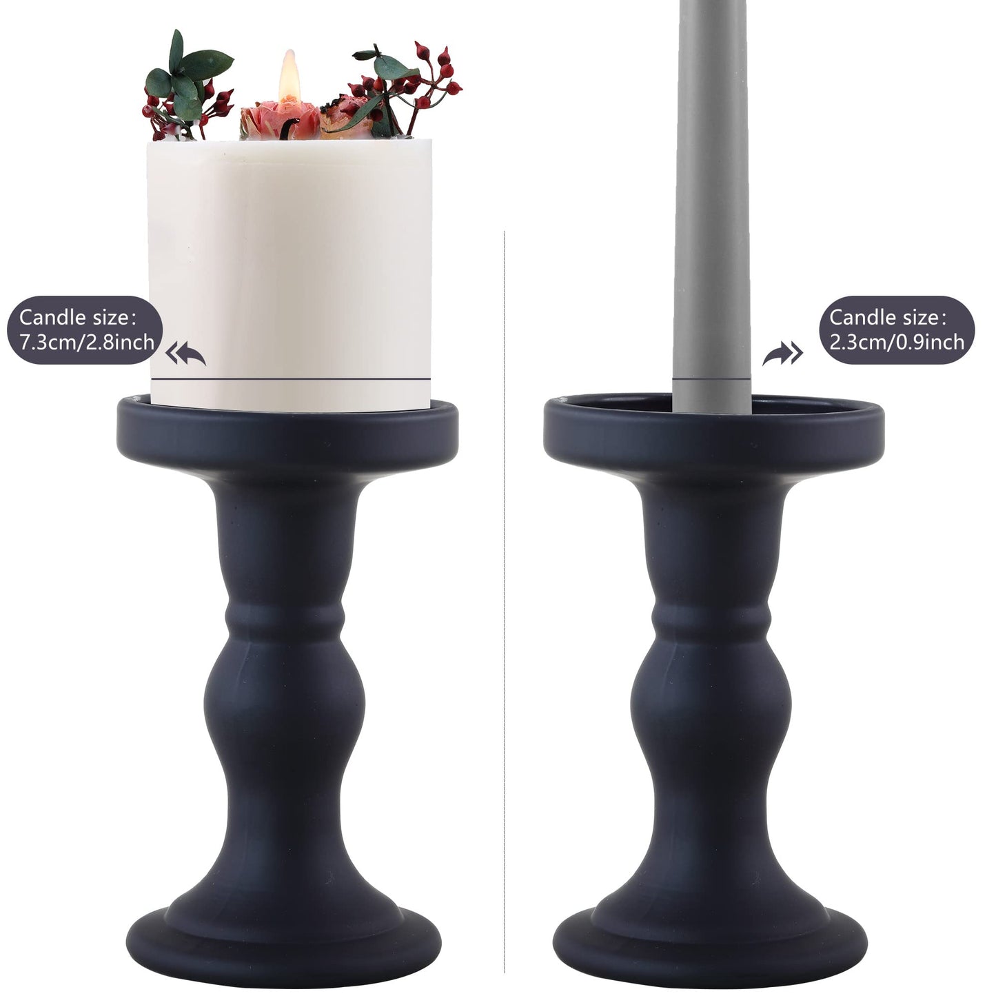 GMWD 3 Pcs Black Glass Candle Holder Set Clear, Candlesticks Holders Pillar Taper Candles Tealight Stand for Wedding Centerpieces Home Decorations Dining Table
