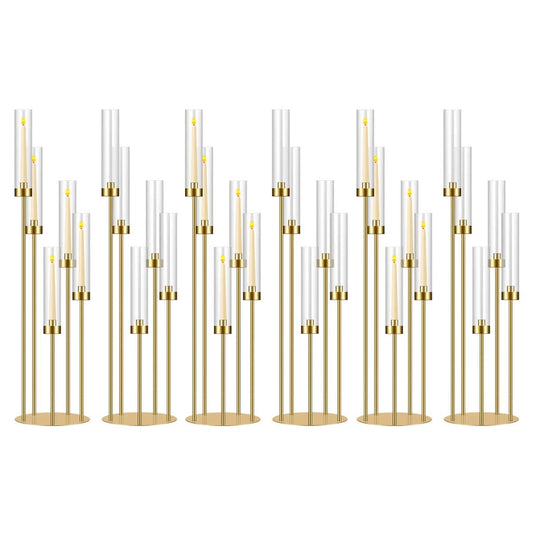 35in 6 Set Gold Candelabra Candle Centerpieces for Tables Candlesticks Holder Wedding Centerpieces Table Decorations Fit 0.9" LED Candle