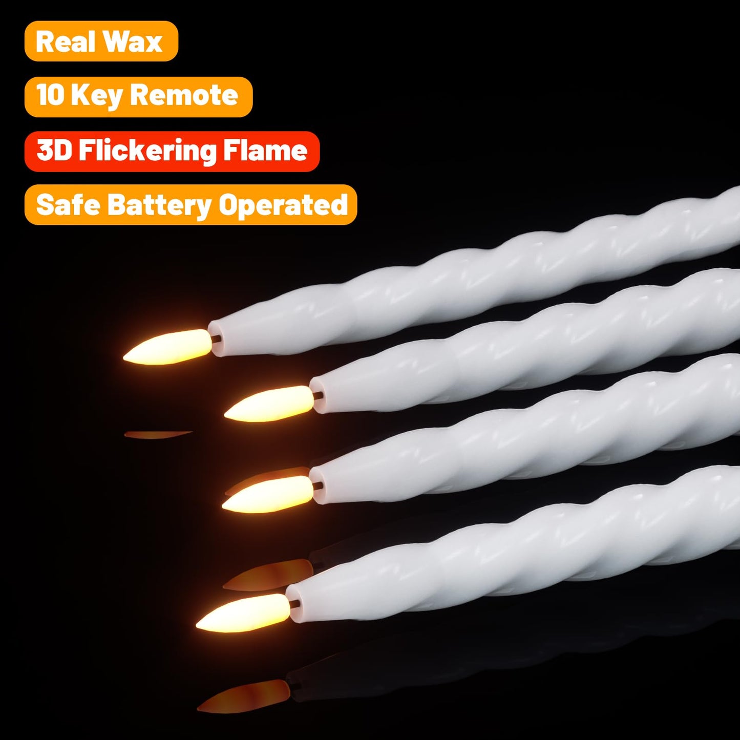 Wondise Flameless Taper Candles with Remote Timer, Real Waxy Battery Operated Candlesticks 3D Wick LED Candles for Halloween Christmas Holiday Wedding Decoration (2 Pack, White