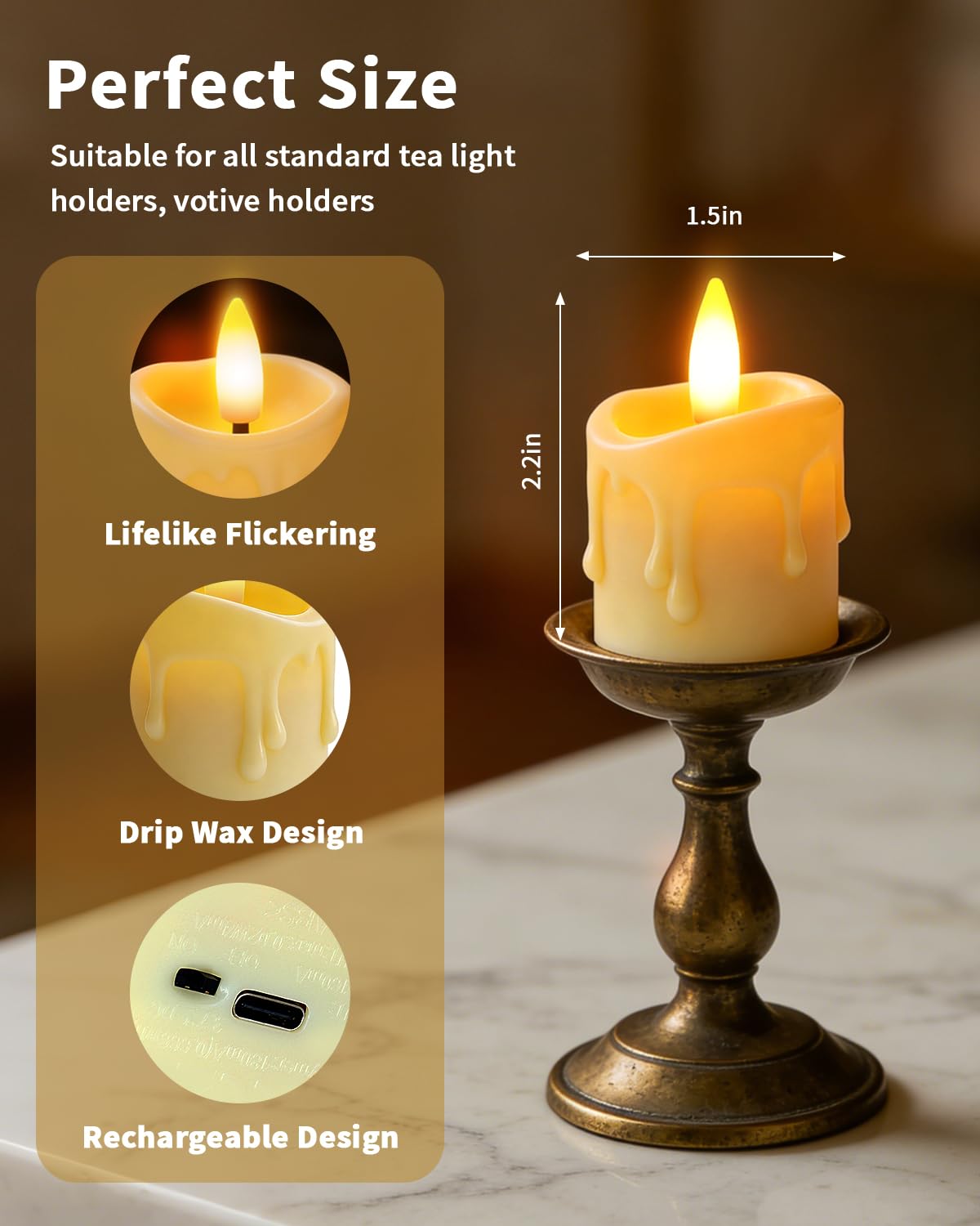 CAQUIRU Rechargeable Flameless Candles with Remote Timer, 1.5"x2" LED Tea Lights Candles Battery Operated, Electric Fake Flickering Votive Candles for Home Table Aniversary Wedding Decor (6 Pack)