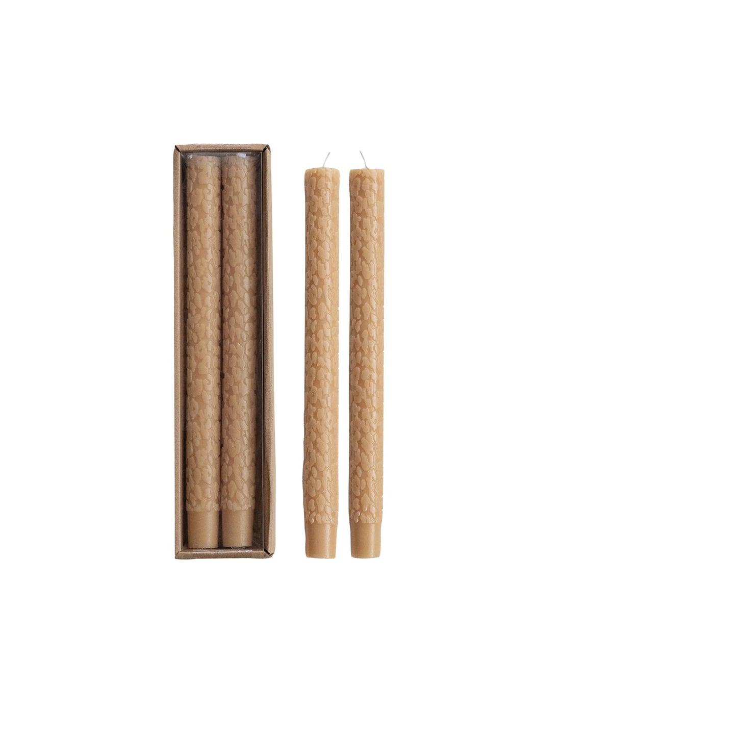Creative Co-Op 2-Piece 10" Unscented Animal Print Taper Candles in Box, Tan