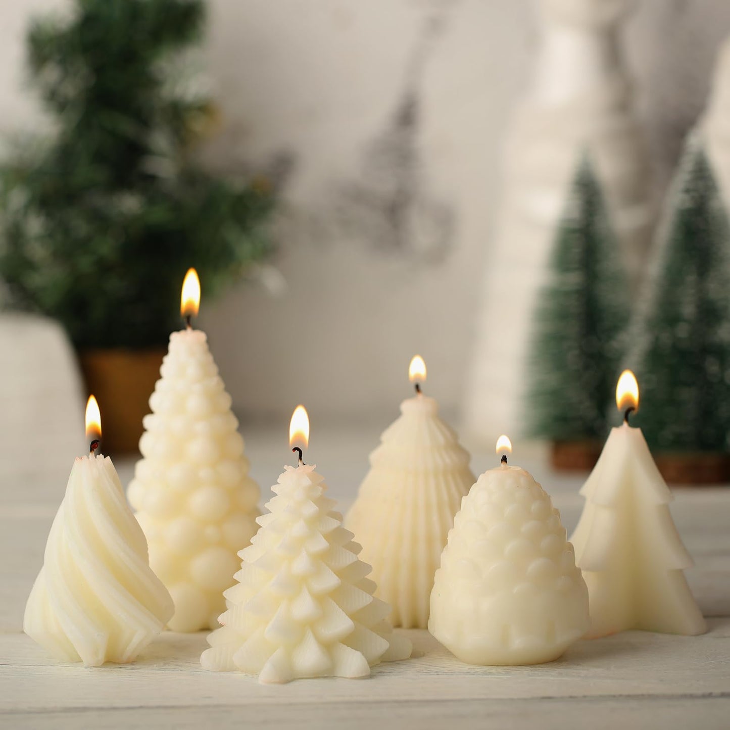 MTLEE 6 Pieces Christmas Soy Candles Scented Candles Winter Christmas Tree Cone Candles Home Decor Pinecone Candle Handmade Wax Candle for Bedroom Bathroom Party (White)