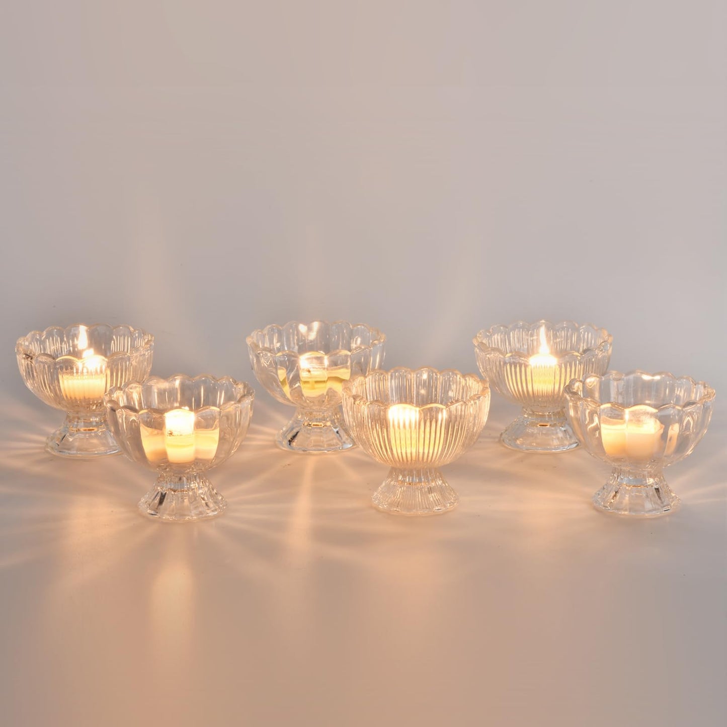 ANWONE Glass Tealight Candle Holder Set of 6, Clear Candle Holders with Tea Lights, for Floating Candles, Pillar Candles, Votive Candles, Table Decor for Wedding Birthday Party