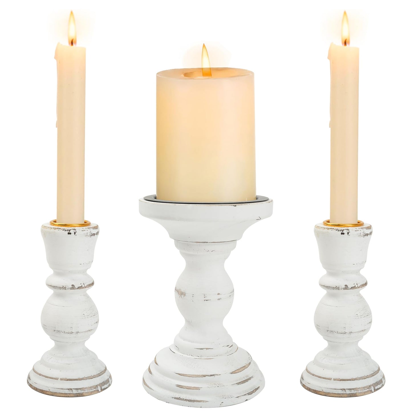 Unity Candle Holder - LIKEYO Wooden Unity Candle Holders for Weddings, Rustic Candlestick Set of 3, Wooden White Candlestick for Wedding Table Centerpiece Church Farmhouse Decor