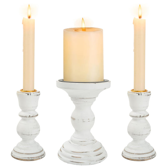 Unity Candle Holder - LIKEYO Wooden Unity Candle Holders for Weddings, Rustic Candlestick Set of 3, Wooden White Candlestick for Wedding Table Centerpiece Church Farmhouse Decor