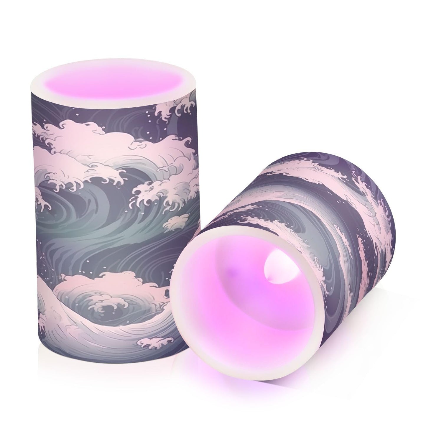 KJIZMO Wave Flameless Candles with Remote and Timer Battery Operated LED Pillar Color Changing Candles for Night Halloween Party Christmas 2 Pack