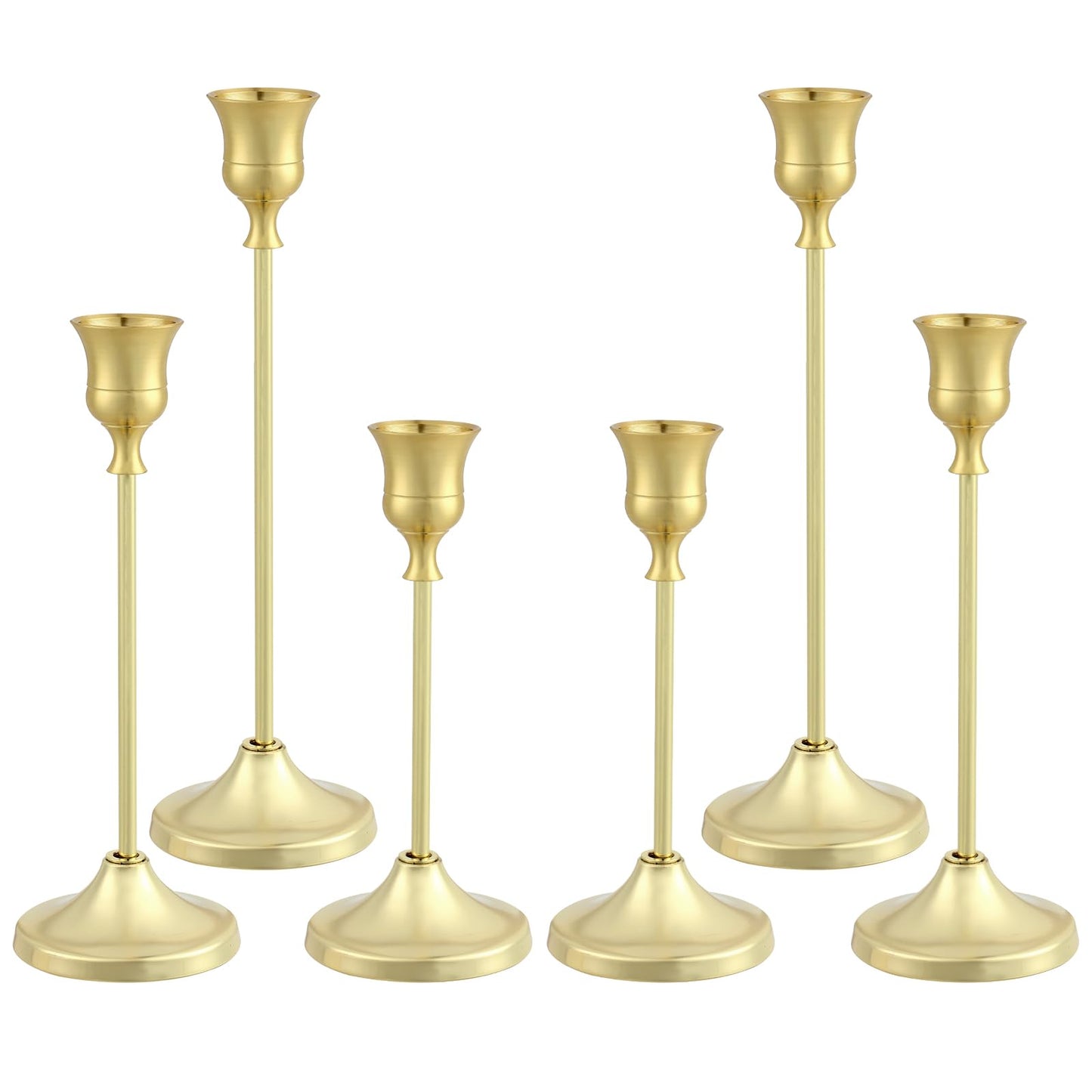 Tunyet Candlestick Holders 6PCS, Metal Taper Candle Holder, Gold Candle Holders for Pillar Candles, Candle Holder for Wedding Fireplace Mantel Housewarming Gift