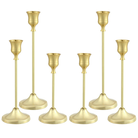 Tunyet Candlestick Holders 6PCS, Metal Taper Candle Holder, Gold Candle Holders for Pillar Candles, Candle Holder for Wedding Fireplace Mantel Housewarming Gift