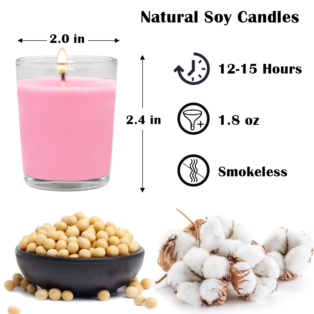 Set of 20 Pink Votive Candles Clear Glass Filled Unscented Soy Wax Candle for Home Spa Weddings Romantic Holiday Party and DIY