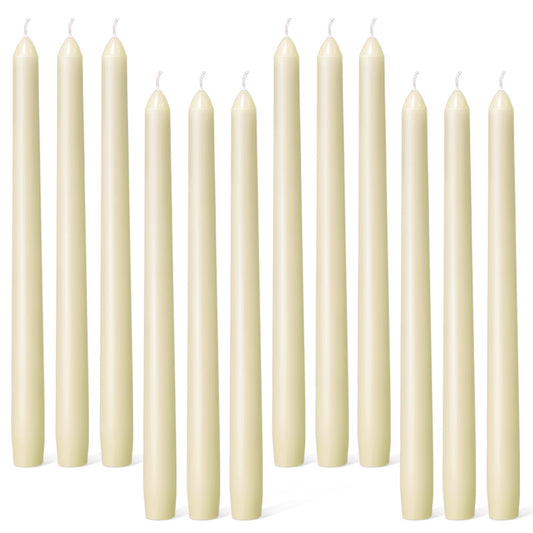 Everymoment Ivory Taper Candles - 12 Pack 10 Inch Candlesticks - Dripless & Smokeless Tapered Candle 8 Hours Unscented Cream Candle Sticks - Perfect for Wedding Holiday Dinner Party Home Decor