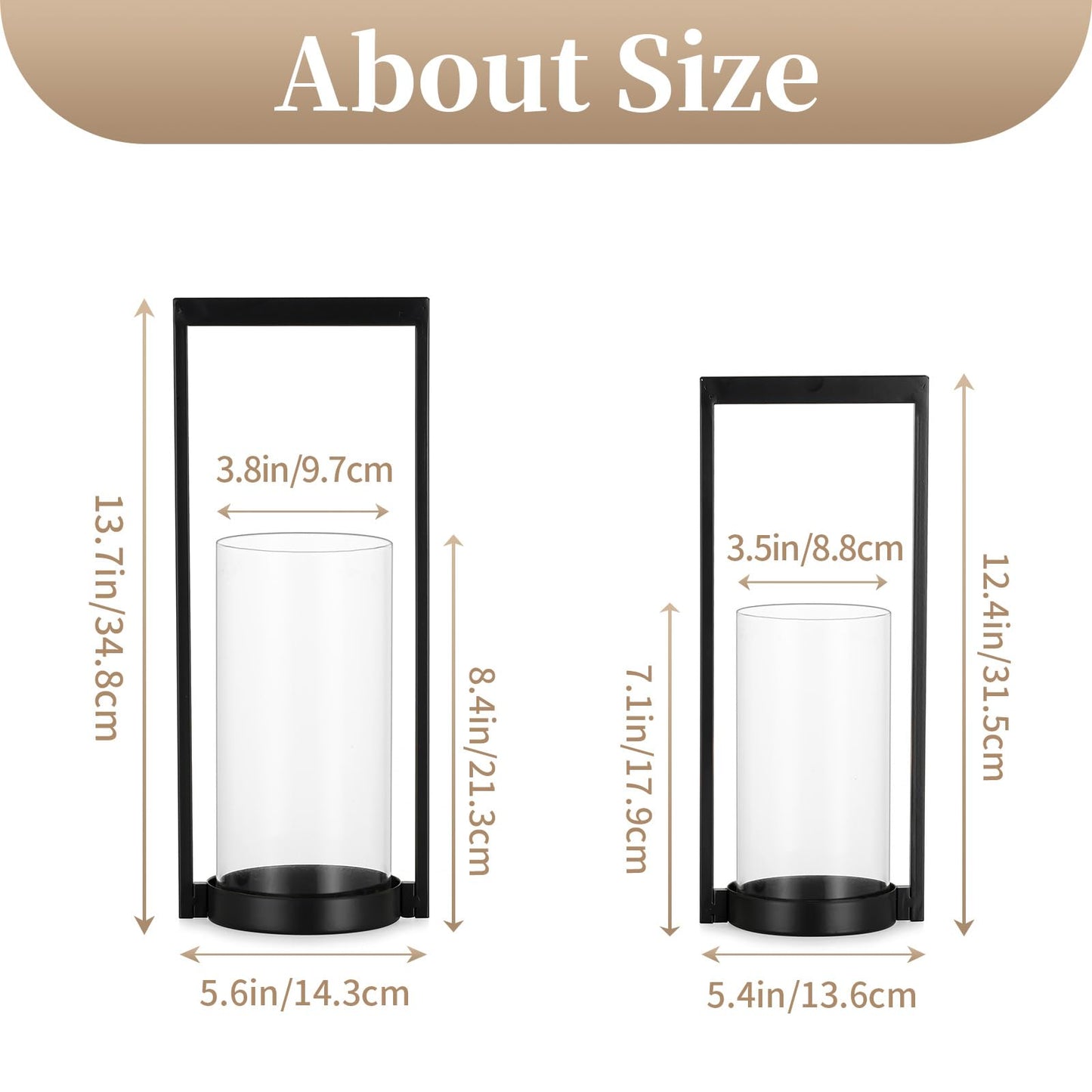 Sziqiqi Hurricane Candle Holder for Pillar: Black Modern Candle Holders for Table Centerpiece - Geometric Candle Stand Set of 2 with Glass for Living Room Fireplace Christmas Decor