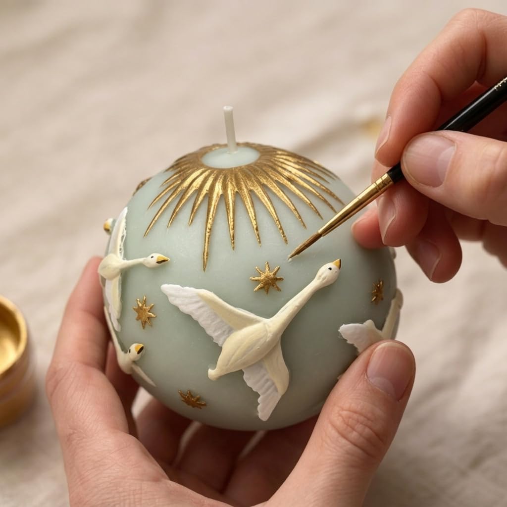Hand-Painted Swan Ball Candles 7cm Round Soy Wax Scented Decor for Home Decorative Sphere Accent Aesthetic Gift for Women (White Eucalyptus)