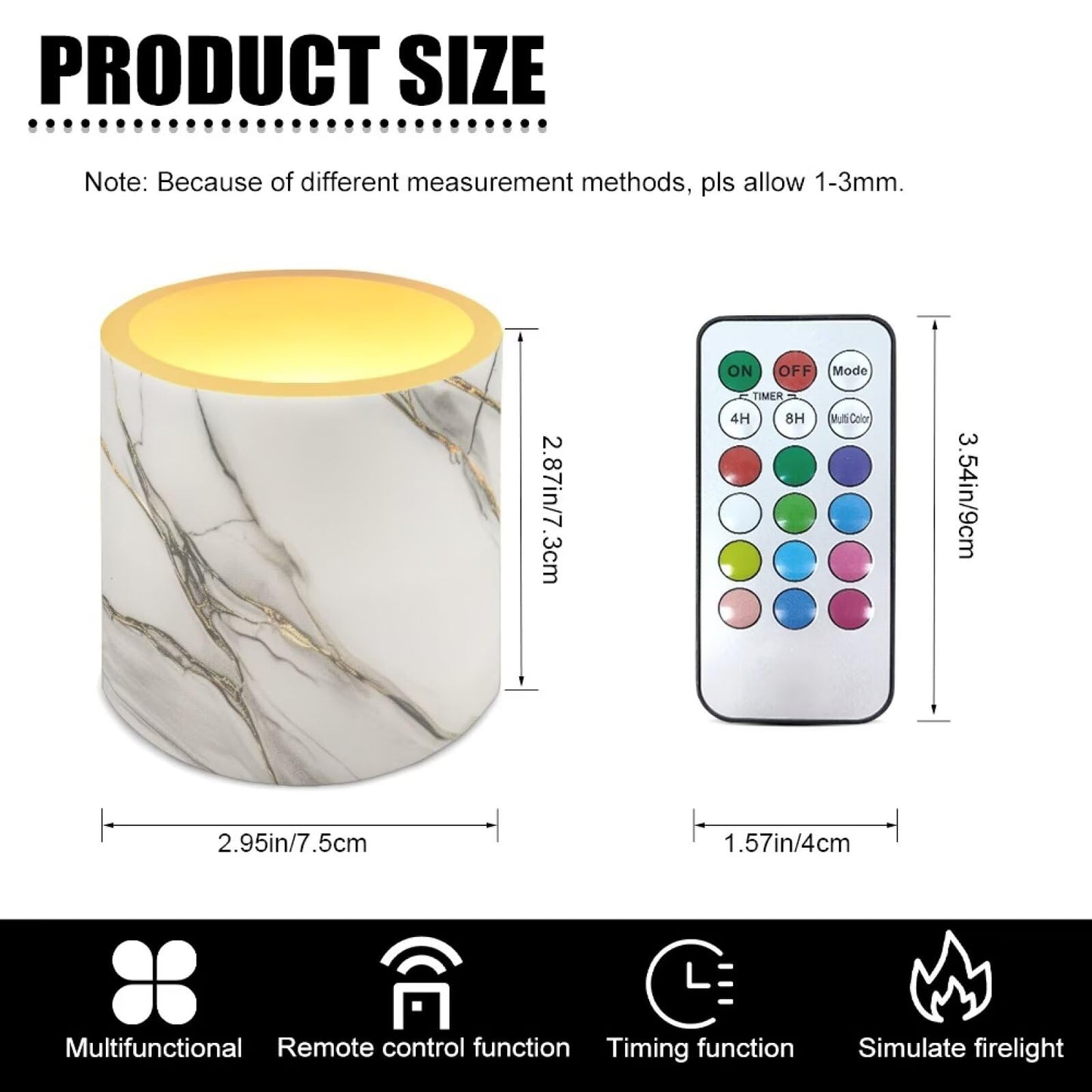 Cozeyat Gray Marble Flameless Candles 4 Pack Battery Operated with Remote Control Timer LED Pillar Candles Waterproof for Indoor Outdoor Garden