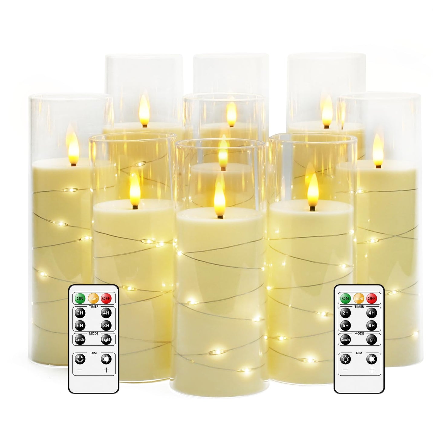 kakoya Flameless LED Candles with Timer 9 Pc Flickering Flameless Candles for Romantic Ambiance and Home Decoration Stable Acrylic Shell,with Embedded Star String，Battery Operated Candles（Ivory）