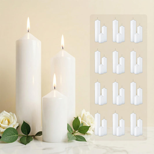 Mavelune Set of 36 White Pillar Candles - 2x3, 6, 8 Inch Unscented Dripless Smokeless Candles, Long Lasting Bulk Candles for Wedding, Party Centerpiece Decor