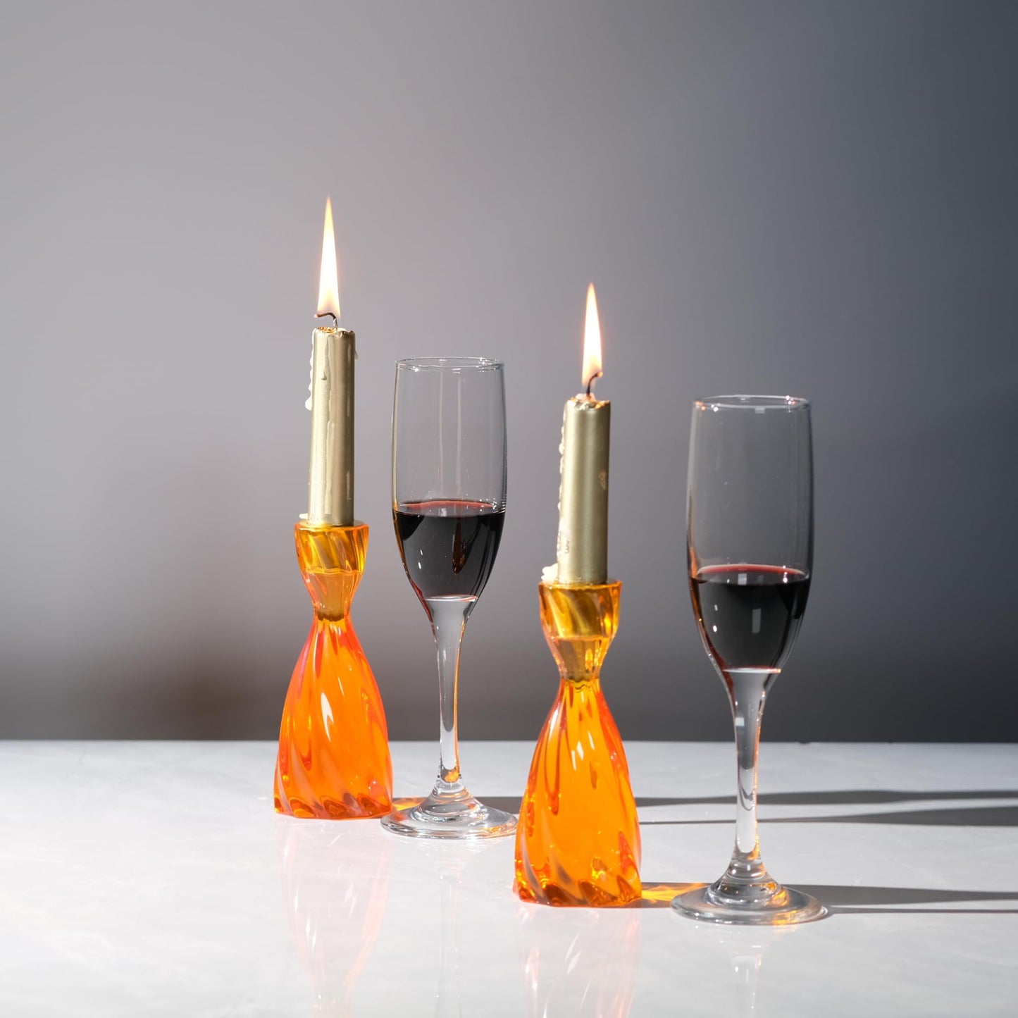 ICNBUYS Twizzle Twist Candle Holder, Decorative Candle Holder for Table Display, Romantic Decoration, Unique Home DÉCOR Aesthetic, Housewarming Gift, Orange Height 5.7 inches Set of 2 - Resin