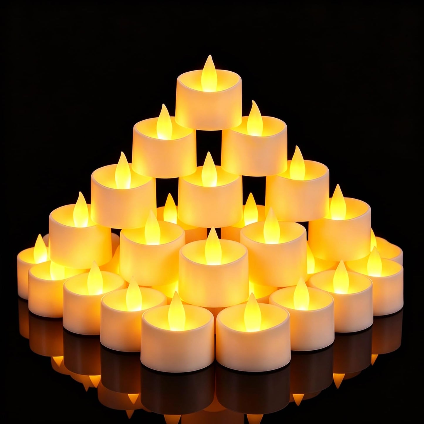Dual-Flame Flickering Flameless LED Tealight Candles, Ivory 50 Pack Battery Operated Tea Lights with Warm Yellow Glow, 200+ Hour Long-Lasting Fake Candles for Home Wedding Votive Decor
